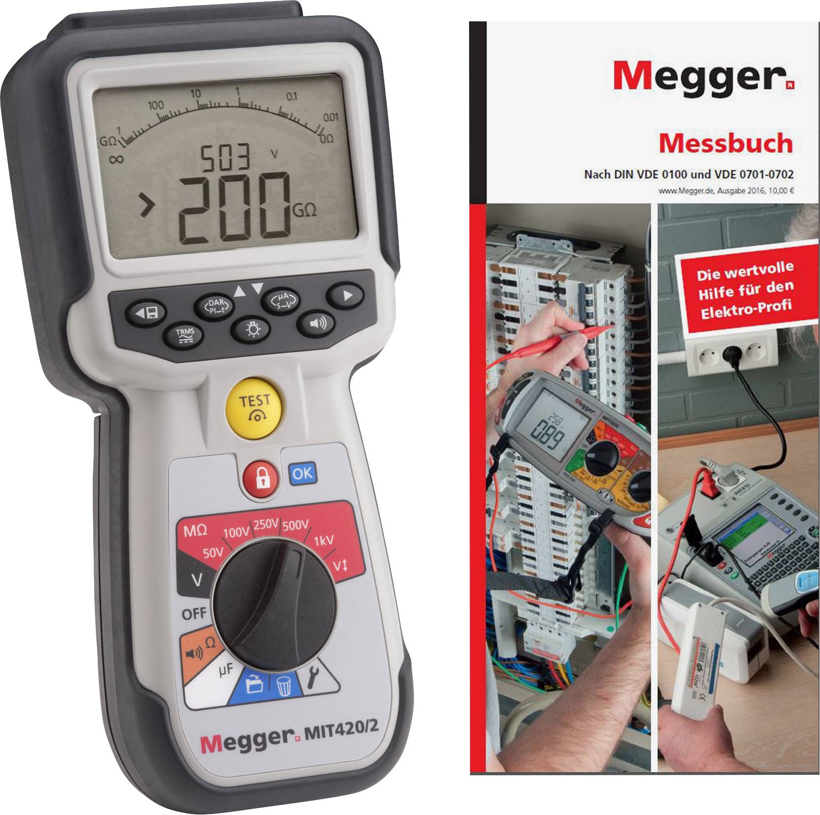 Megger MIT420/2 + Messbuch Insulation tester 50 V, 100 V, 250 V, 500 V, 1000 V 200 GΩ