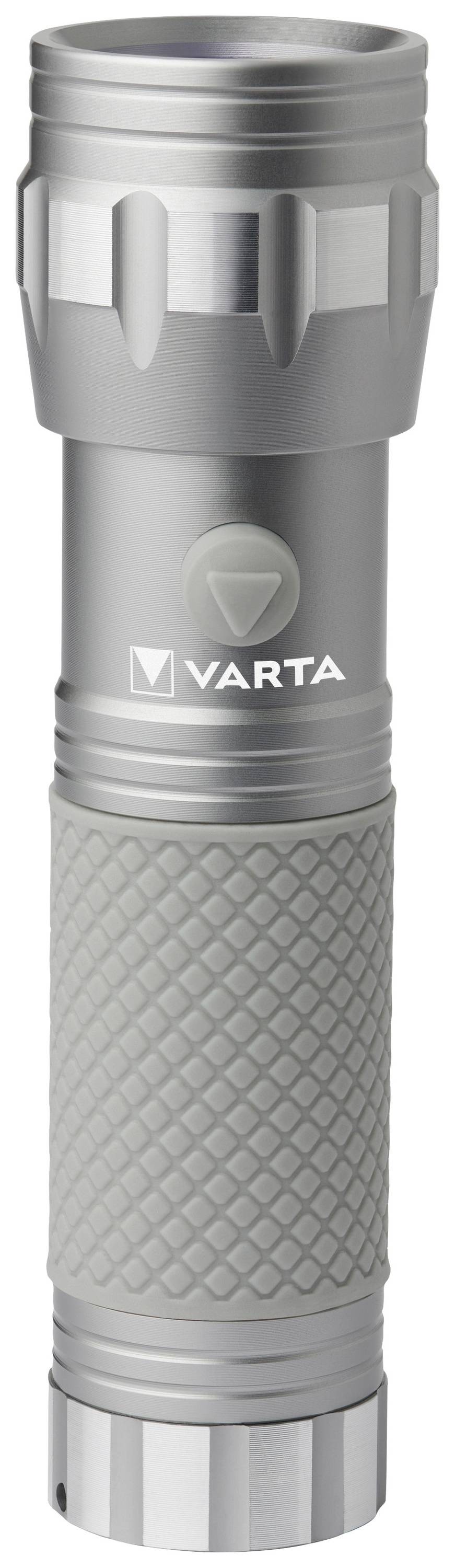 Grey torch with non-slip grip and large, centrally positioned power button.