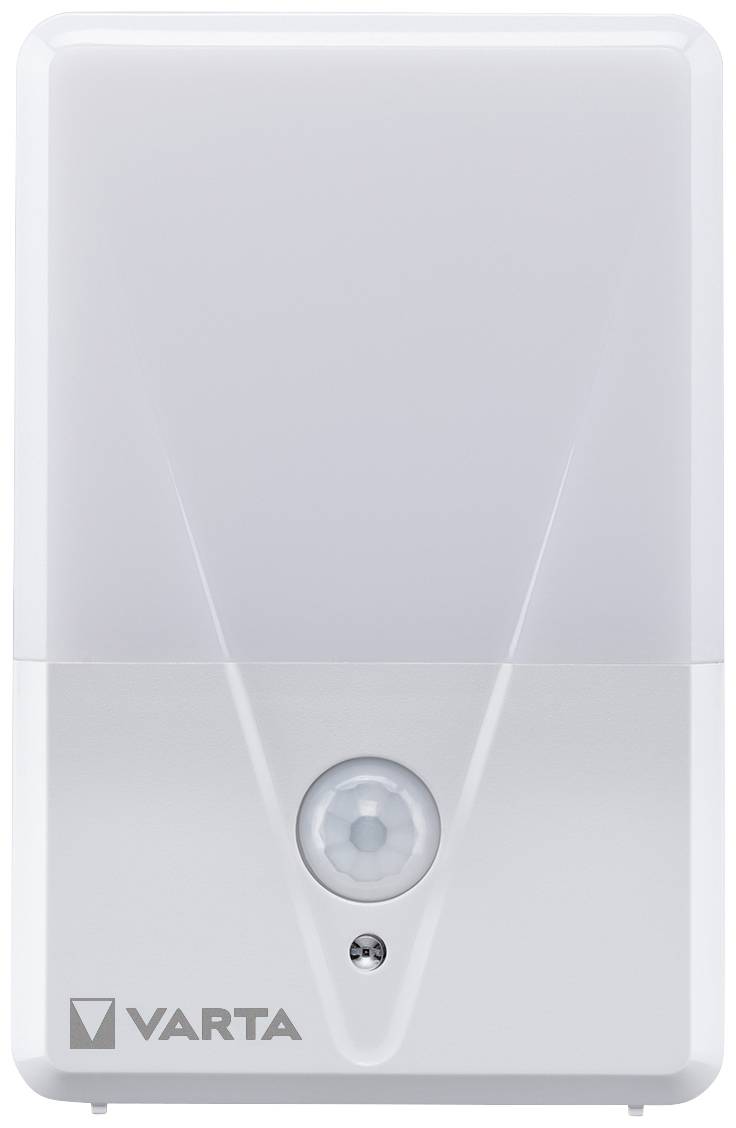 A white night light by Varta with motion sensor functionality. It has a simple, modern design.