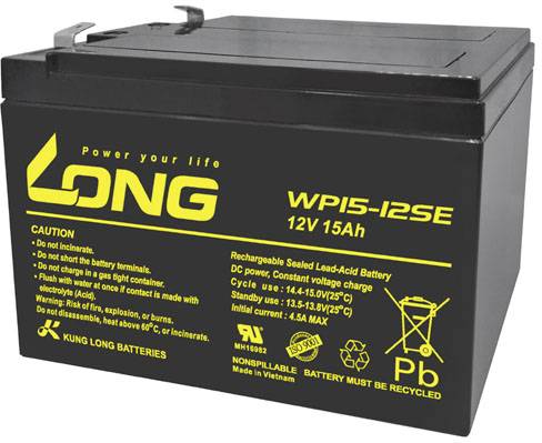 Long WP15-12SE WP15-12SE VRLA 12 V 15 Ah AGM (W x H x D) 151 x 103 x 99 mm 6.35 mm blade terminal High number of charge cycles