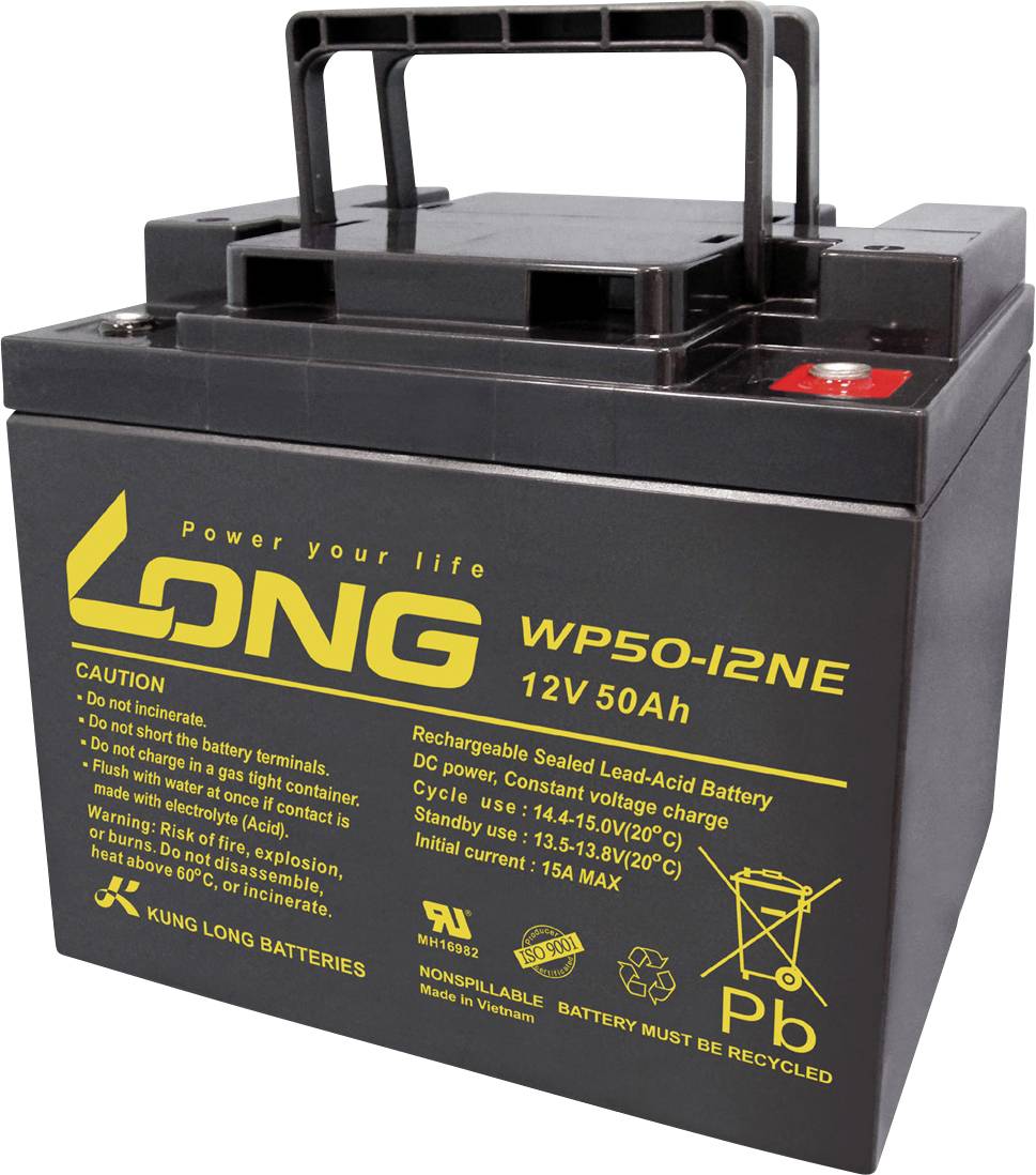 Long WP50-12NE WP50-12NE VRLA 12 V 50 Ah AGM (W x H x D) 199 x 171 x 166 mm M6 connector High number of charge cycles, Low