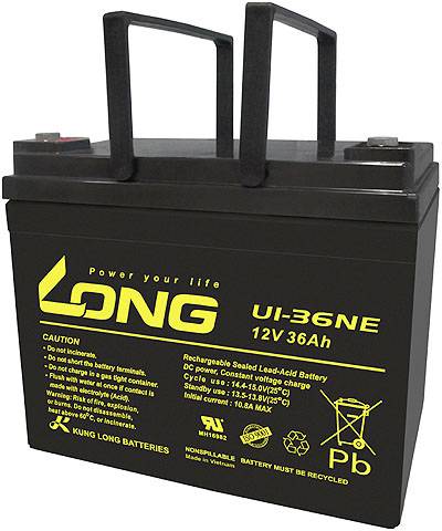 Long U1-36NE U1-36NE VRLA 12 V 36 Ah AGM (W x H x D) 196 x 169 x 130 mm M6 connector High number of charge cycles, Low