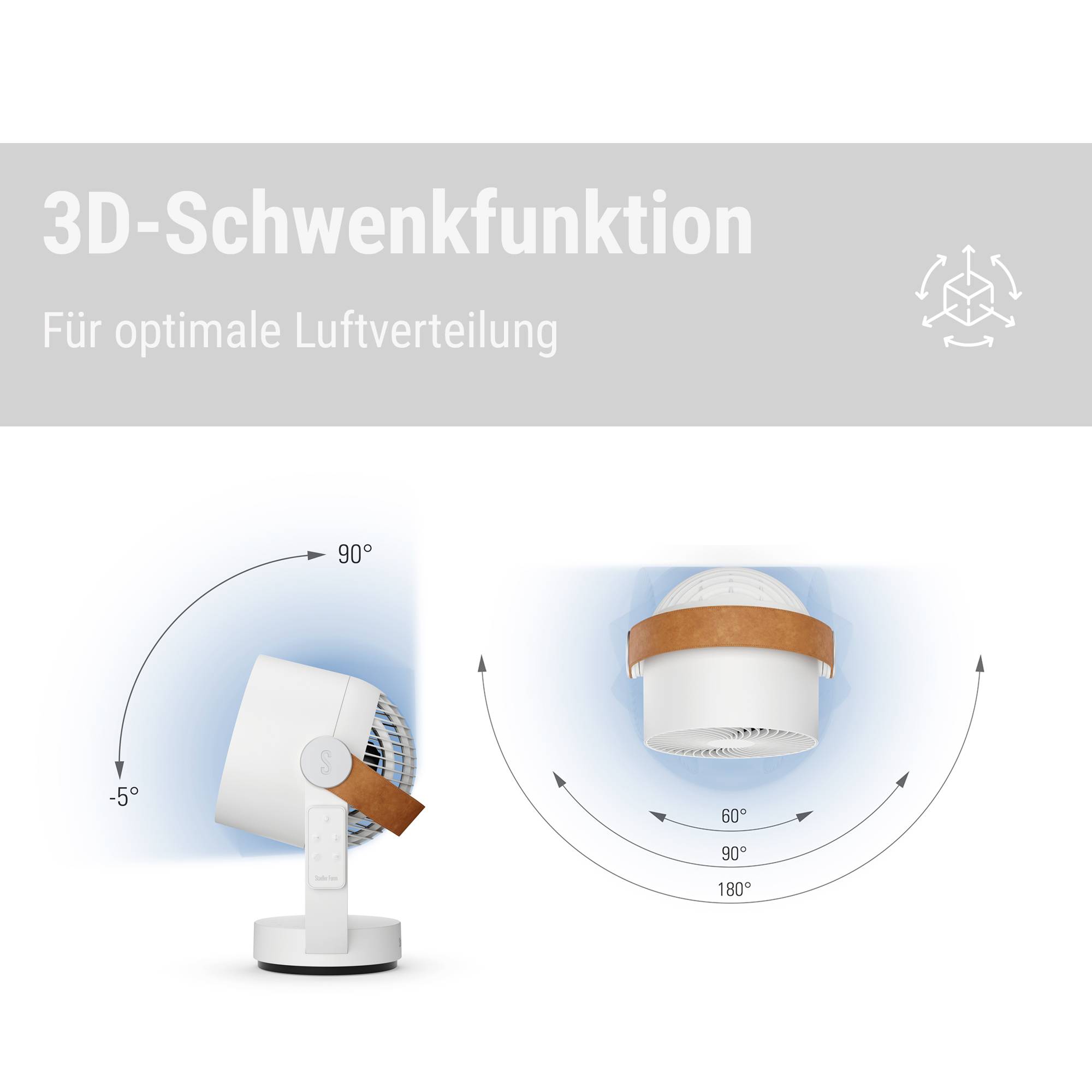 Stadler Form Leo 3D air circulator 18 W (L x W x H) 205 x 240 x 330 mm White Swivelling, Timer