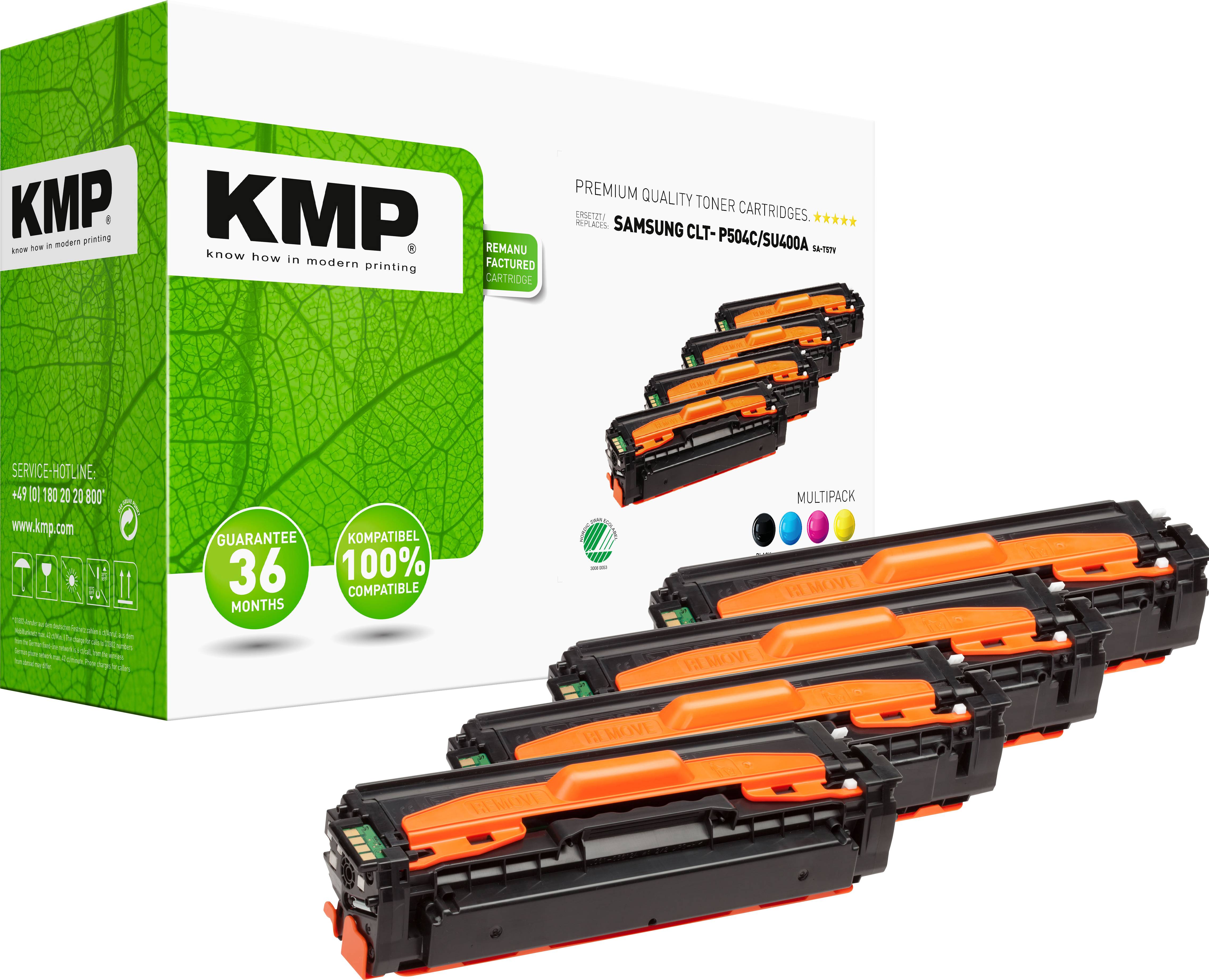 'KMP' Toner Cartridge Pack with three cartridges for Samsung CLP models. Suitable for colour prints. 36-month warranty.