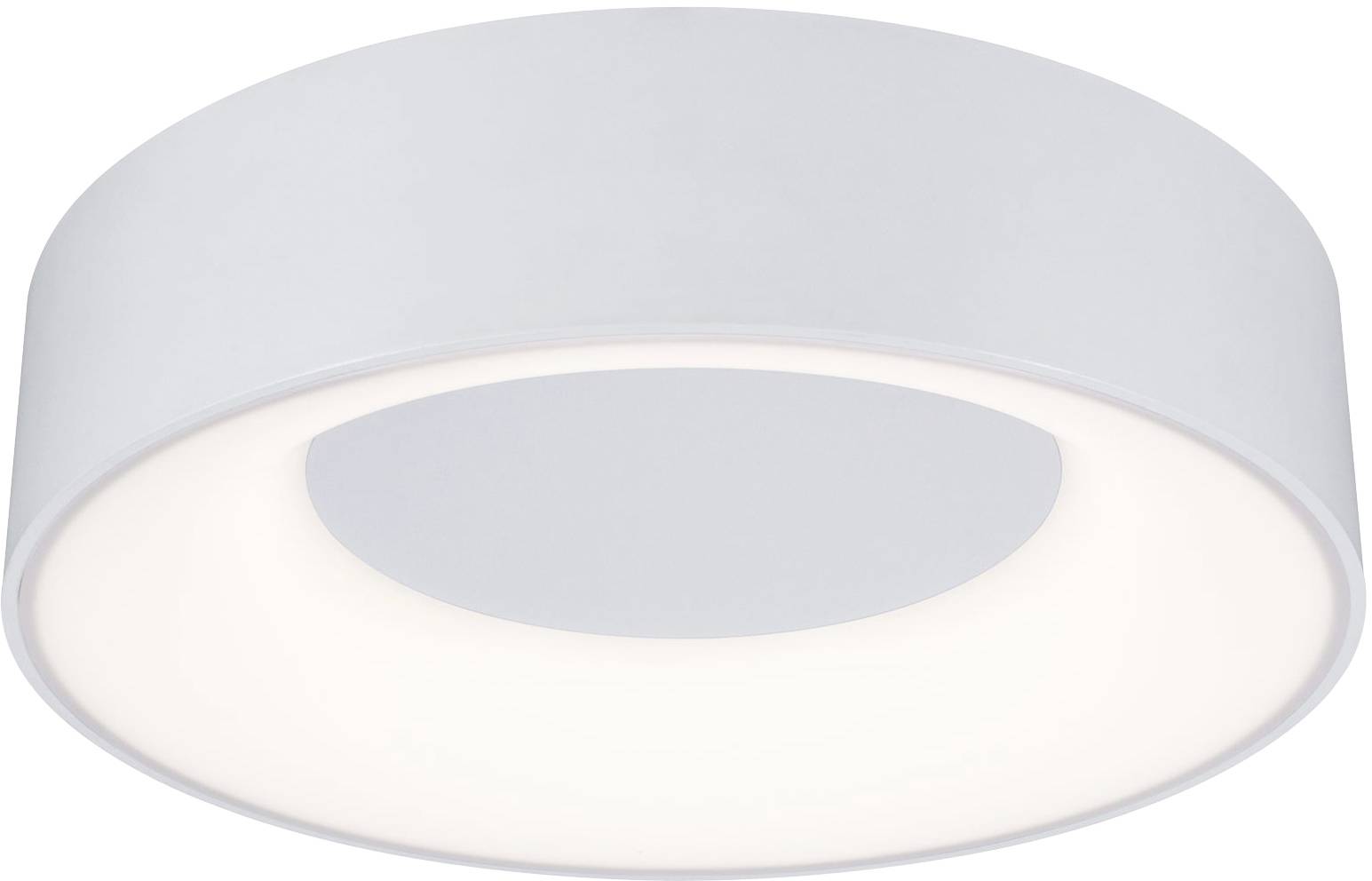 Ceiling light with a round, modern design and white finish; ideal for providing uniform illumination in interior spaces.