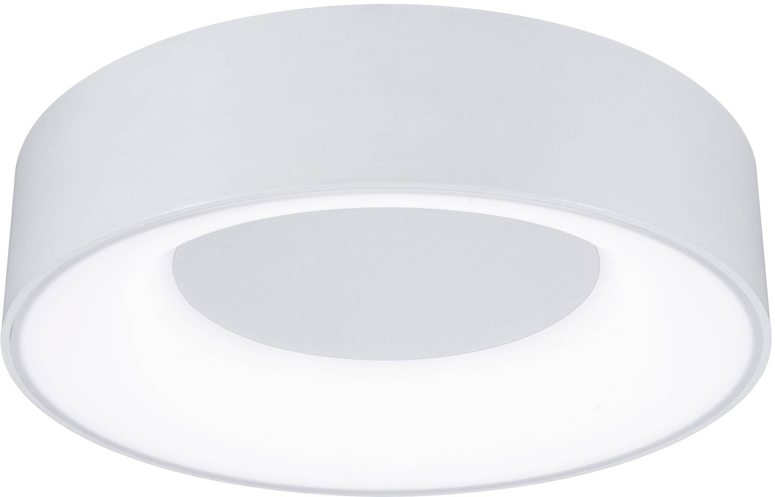 Round, white ceiling light with simple, modern design.