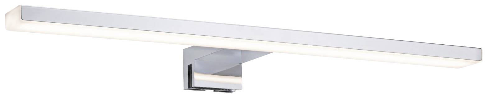 Silver wall light with a long, rectangular LED light body, suitable for modern bathrooms or interior spaces.