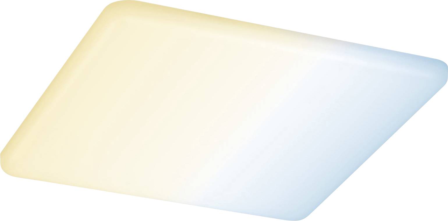 A rectangular LED ceiling light that transitions from warm yellow to cool blue, symbolising variable light temperatures.