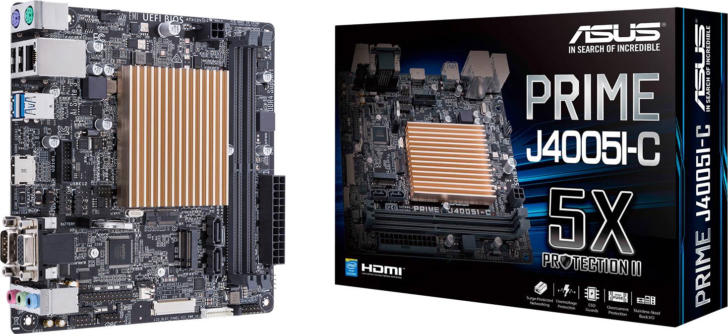 Asus PRIME J4005I-C Motherboard PC base SoC Intel® Celeron® Form factor (details) Mini-ITX Motherboard chipset SoC