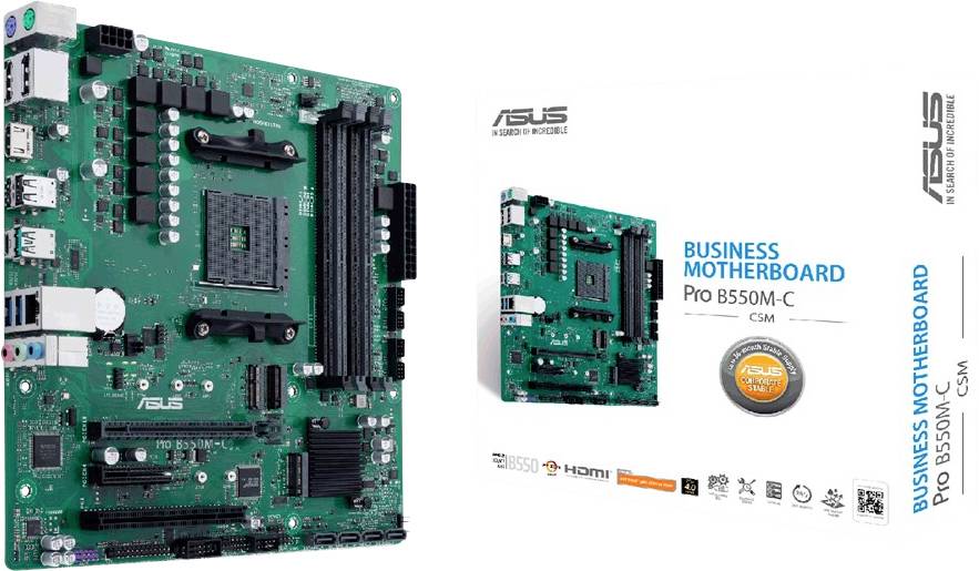Asus PRO B550M-C/CSM Motherboard PC base AMD AM4 Form factor (details) Micro-ATX Motherboard chipset AMD® B550