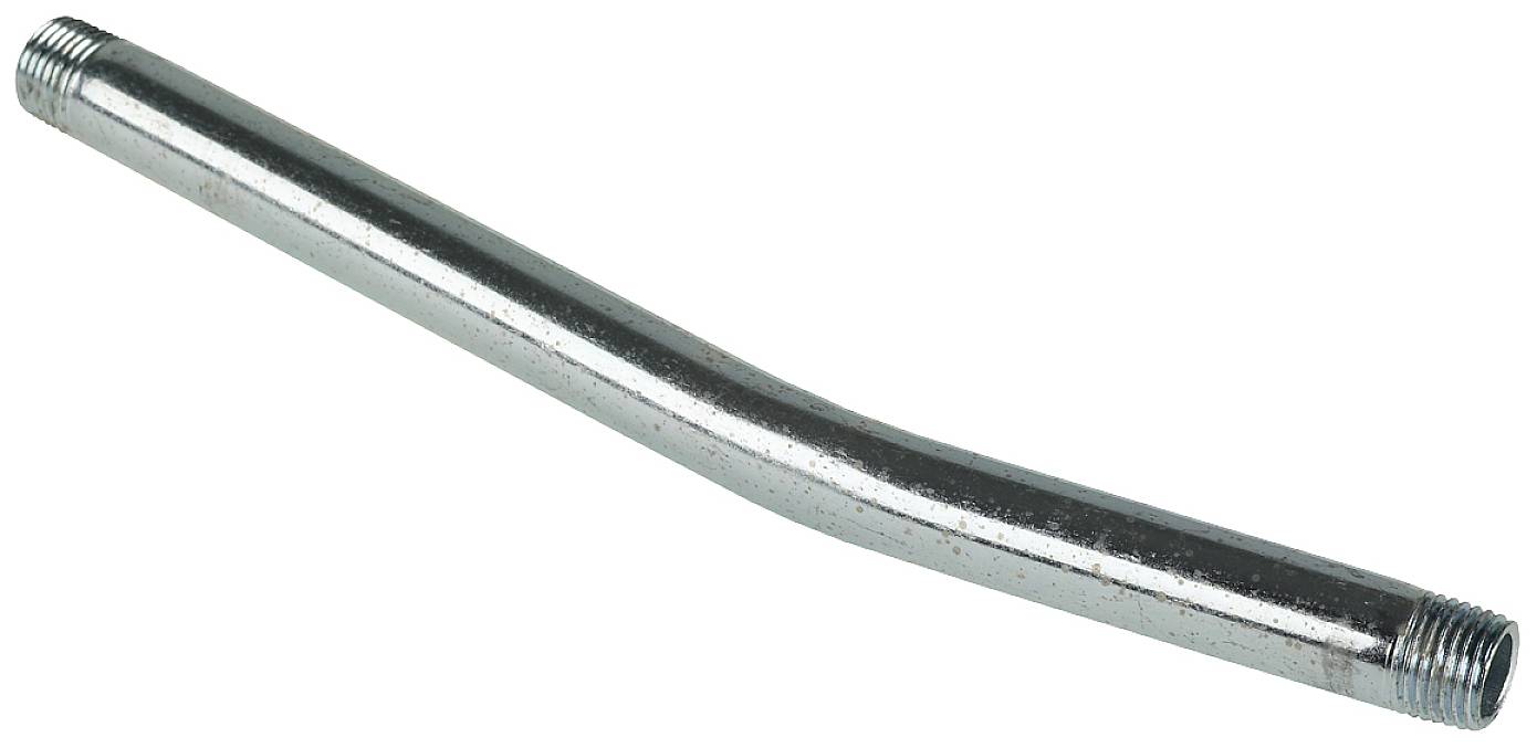 A straightened and curved metal rod with threads on both ends.