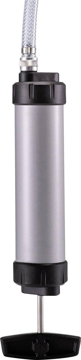 A cylindrical water filter with a hose at the top and a base at the bottom, for purifying water during outdoor activities.