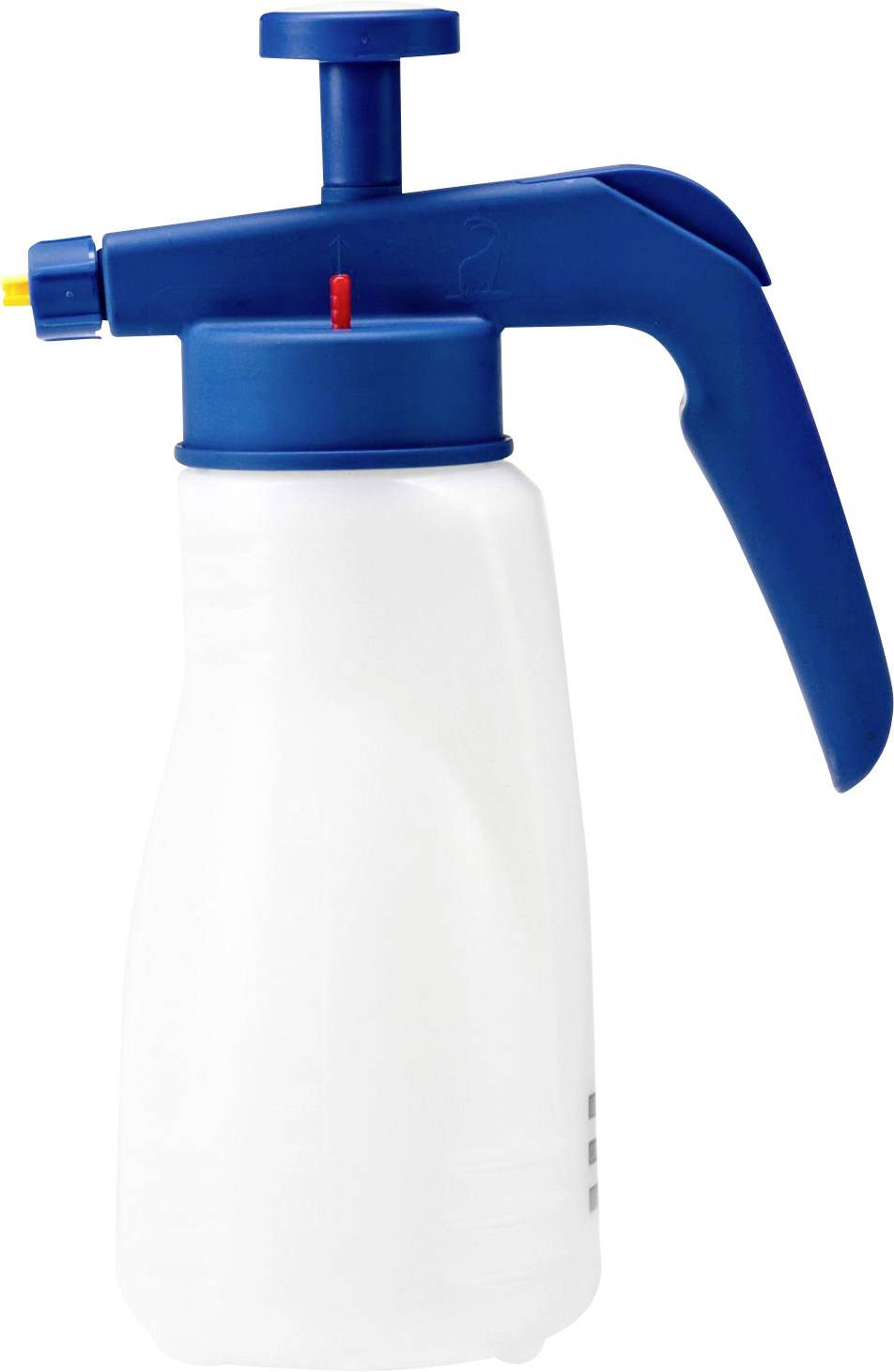 Spray bottle with a blue handle and white container, commonly used for watering plants or cleaning.