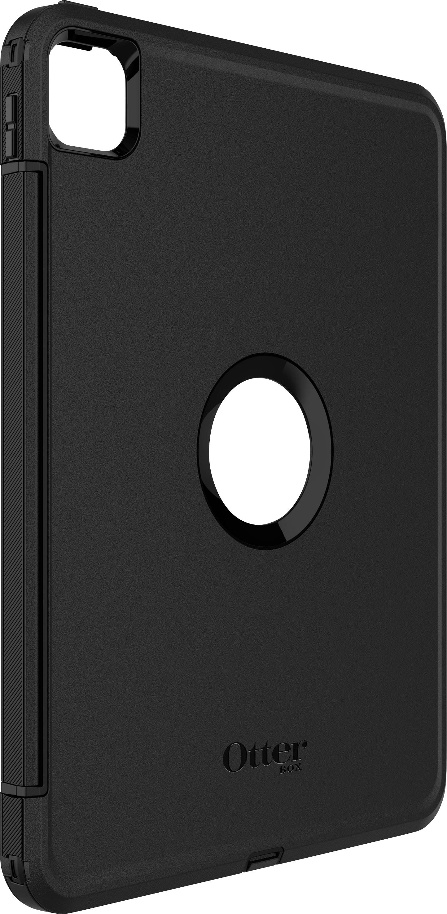 Black iPad protective case with circular opening on the back, suitable for Apple iPad Pro, Otterbox brand.