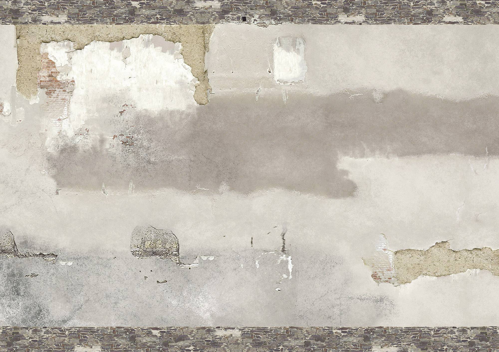 An old, peeling brick wall with visible mortar and paint remnants, showing signs of weathering and decay.