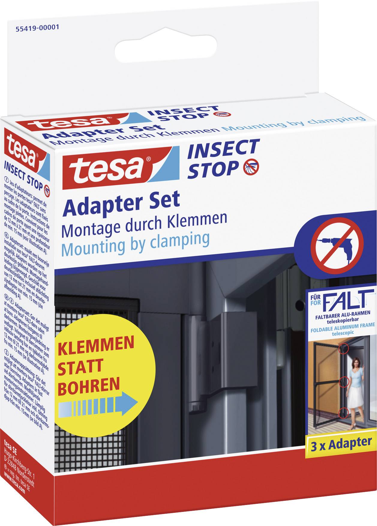 Tesa Insect Stop Adapter Set, Mounting by Clamping, Clamp Bracket for Insect Protection Frames. Contains 3 adapters.