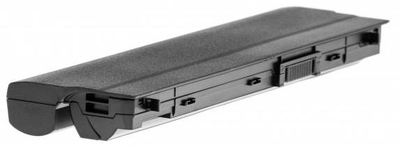 A laptop battery in a rectangular shape with a black surface, suitable for replacement or use in portable computers.