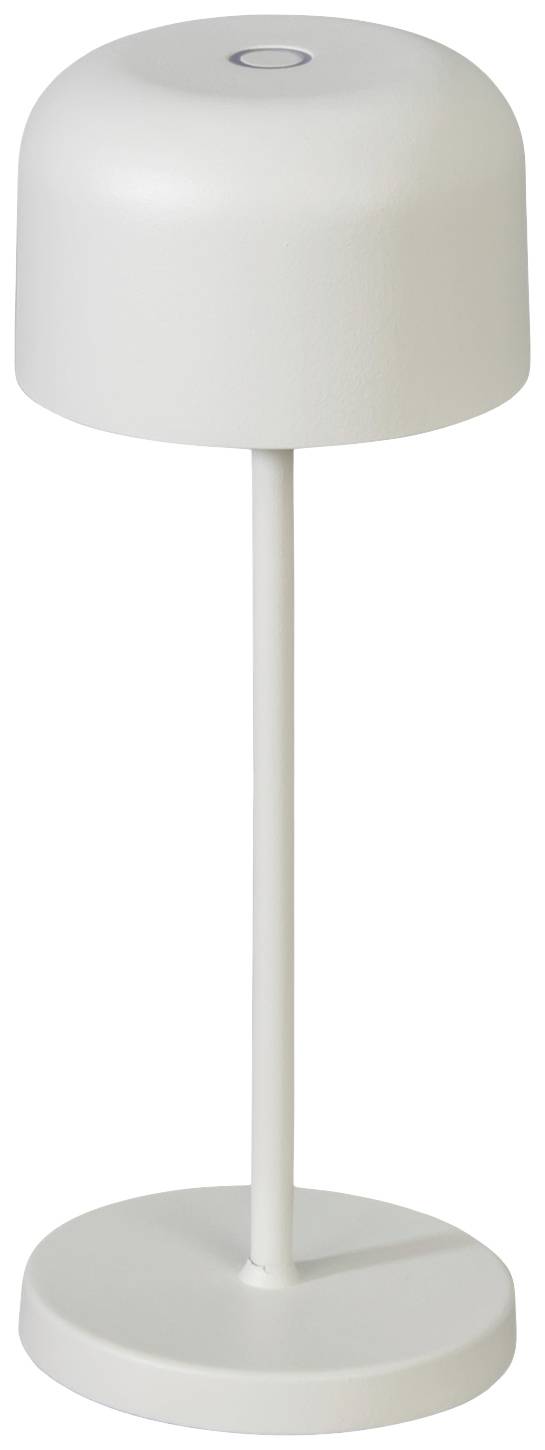 White, slender table lamp with a round lampshade and sturdy base. Suitable for modern home design.