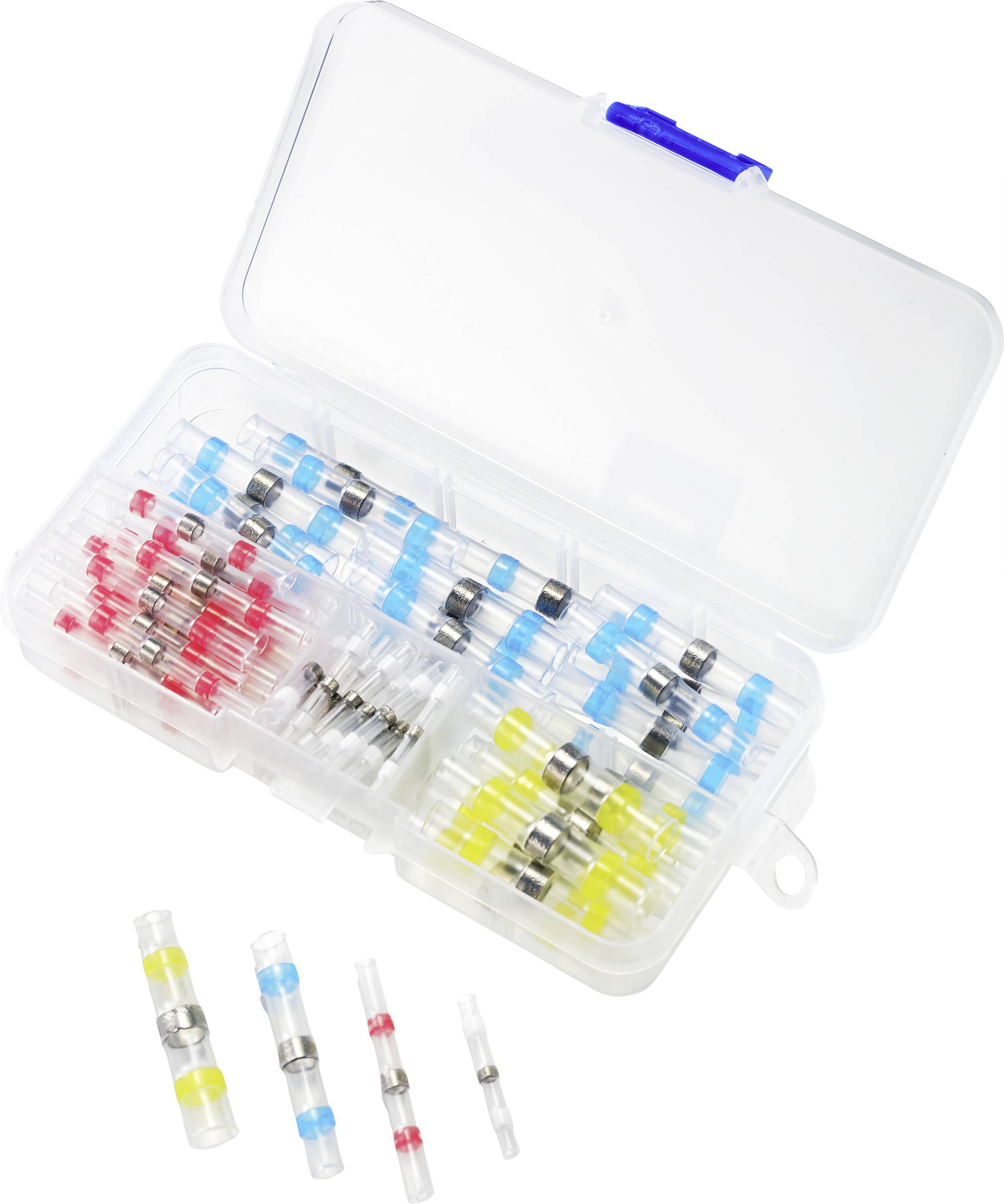 TRU COMPONENTS TC-9508160 Butt joint Assortment box, + bullet connectors 6 mm² 6 mm² Insulated White, Red, Blue, Yellow 1 pc(s)