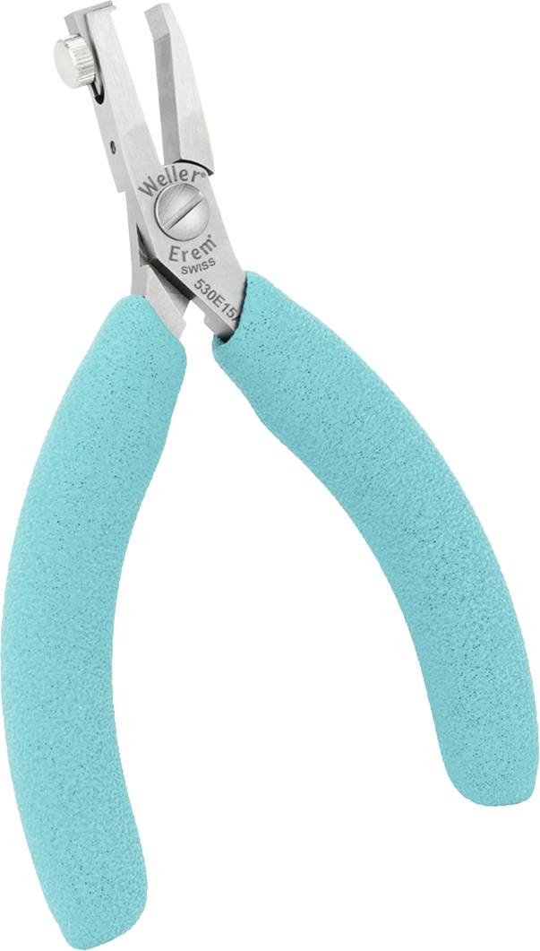 A blue pair of pliers with an ergonomic handle and stainless steel tips. They are used for precise cutting work.