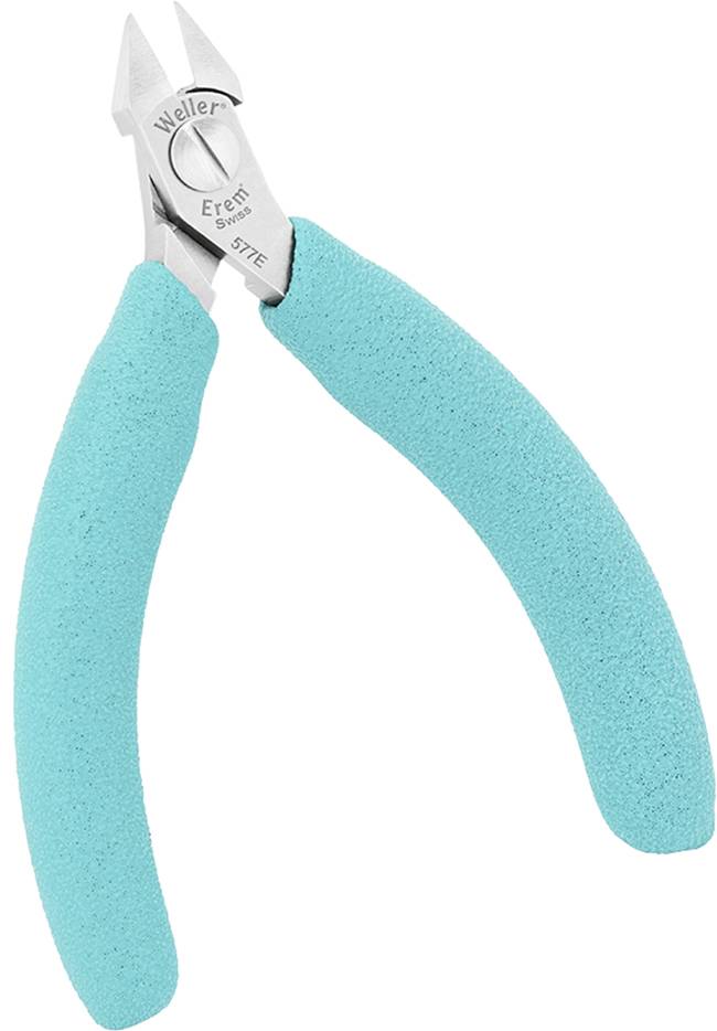 A side cutter with turquoise handles, suitable for cutting wires and fine work in electronics or craftsmanship.