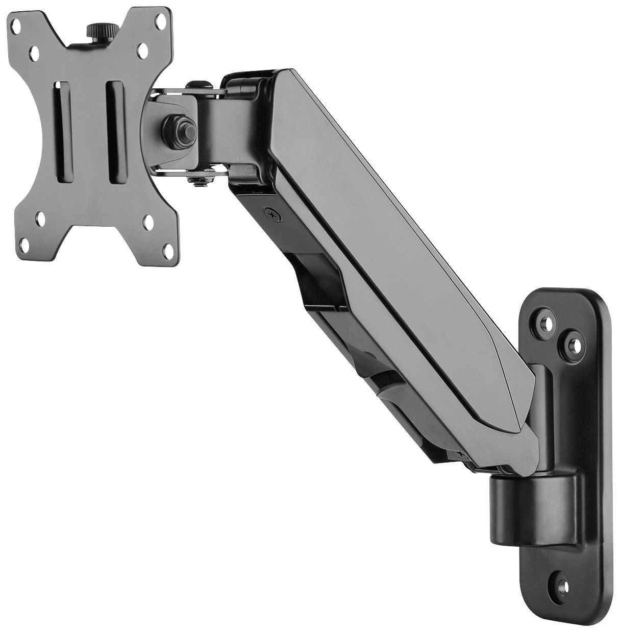Wall mount for monitors, black, with swivel arm for flexible screen positioning. Ideal for ergonomic workspaces.