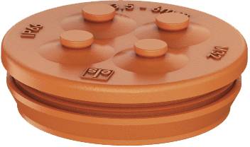 Orange closure stoppers with raised markings, suitable for round openings, demonstrating industrial application potential.