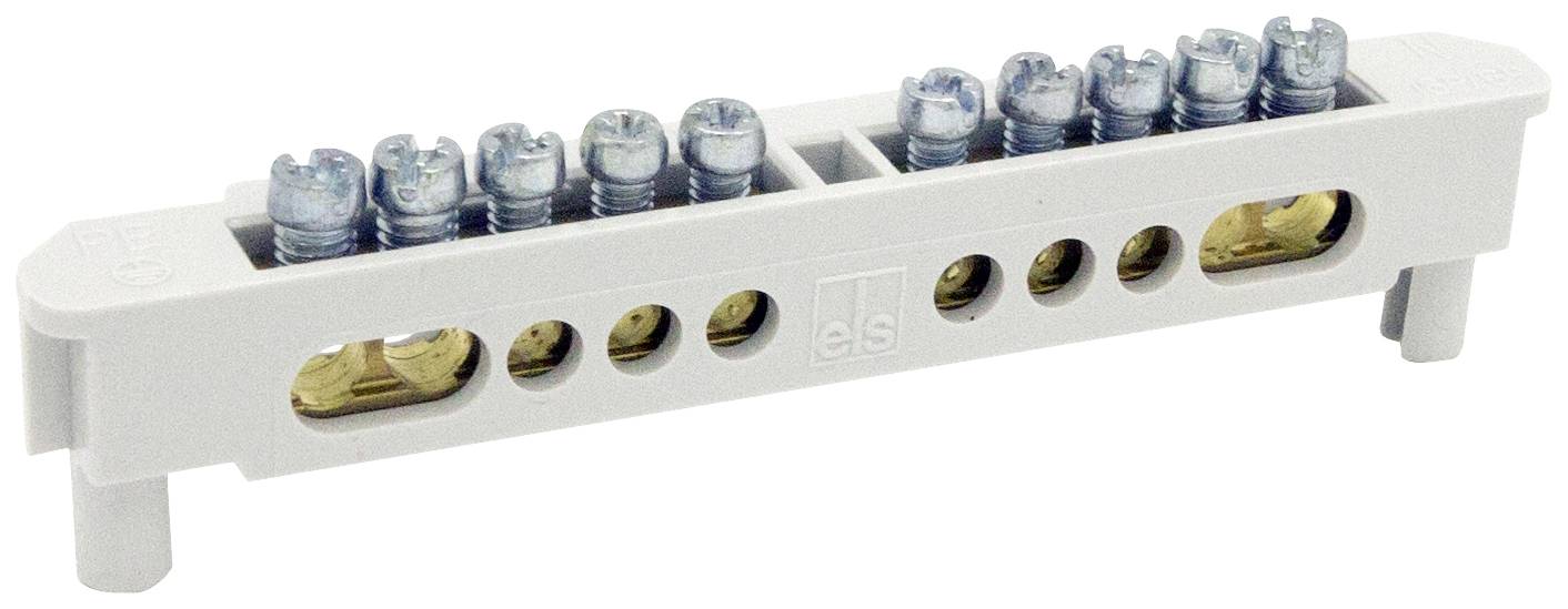 A white electrical terminal block with multiple screw terminals, used to ensure electrical connections.