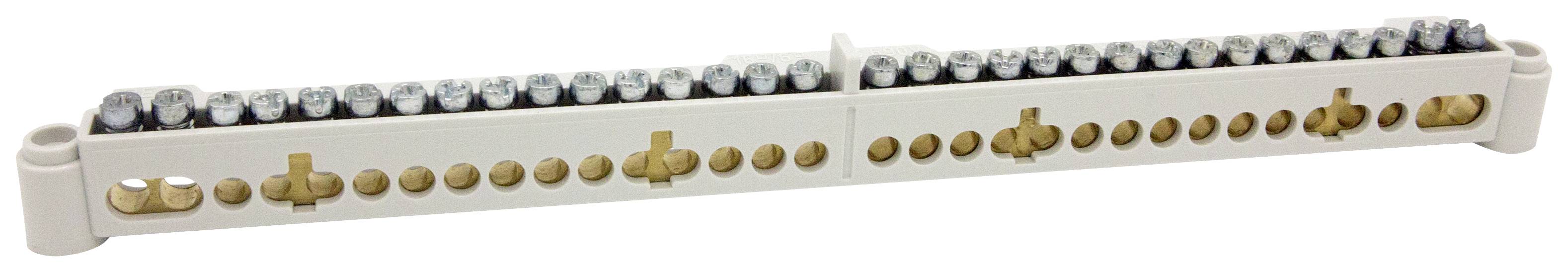 A white distribution block with multiple connection points in two rows.