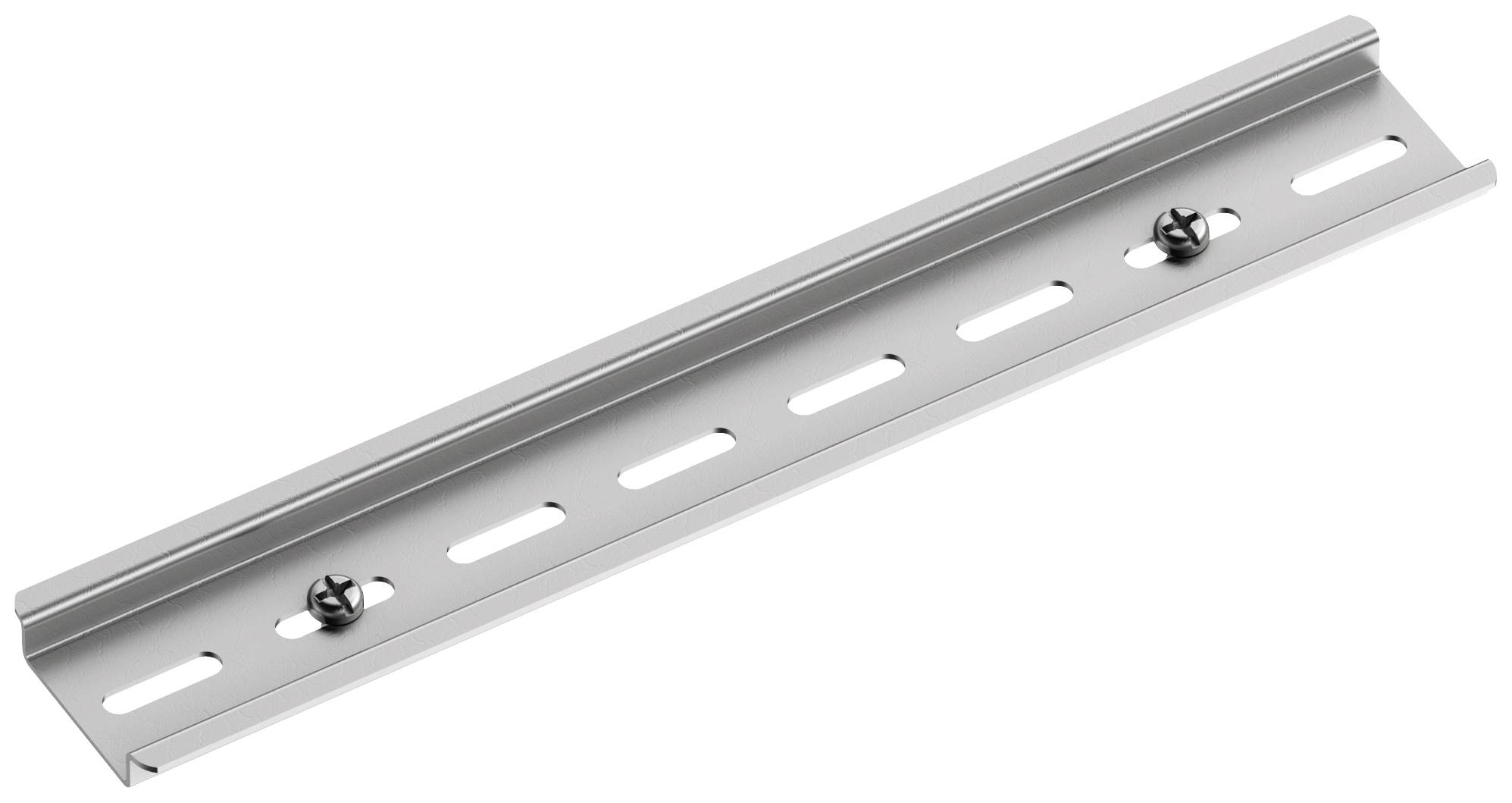 Metal rail with multiple elongated holes and two screws.