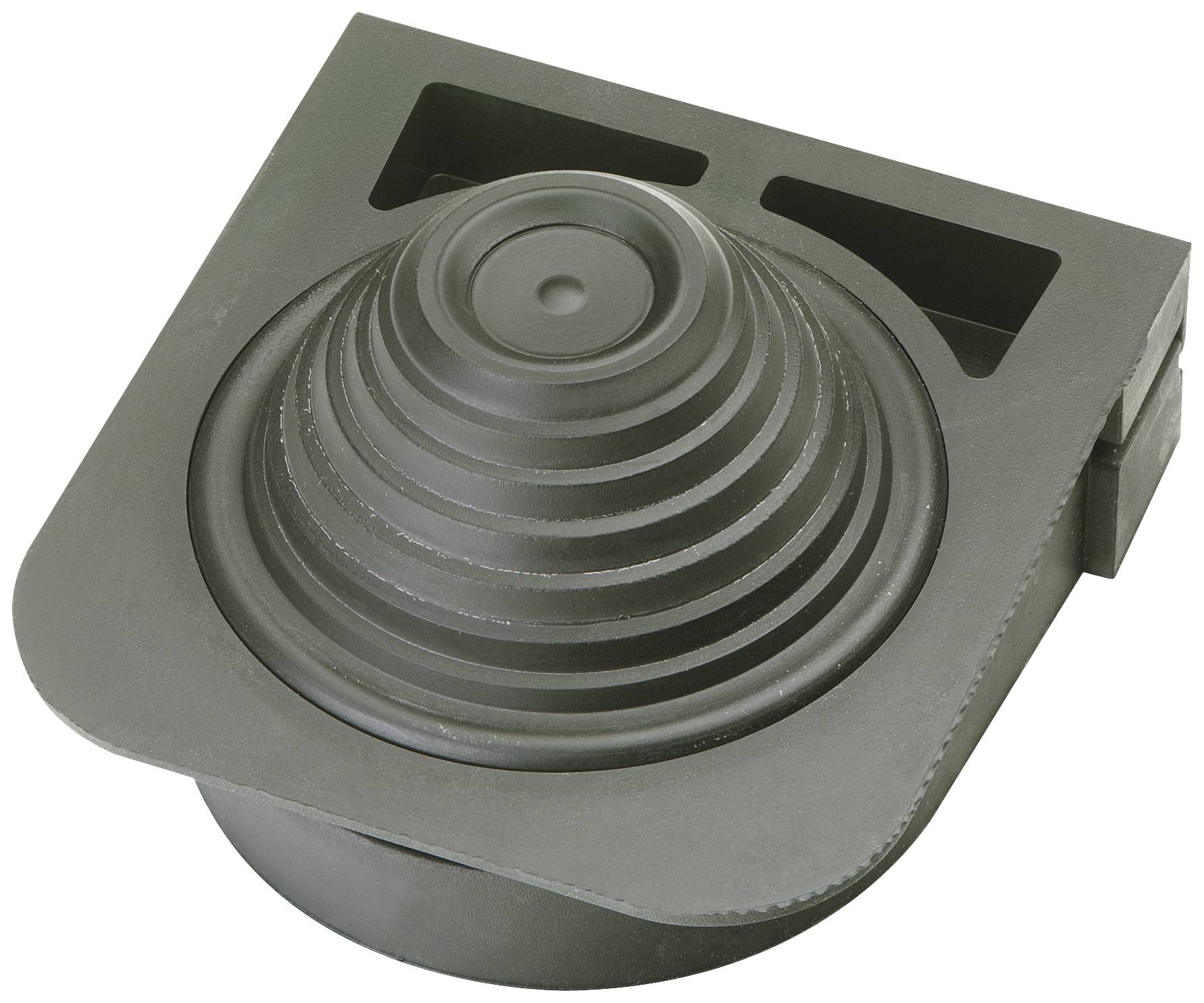 A grey, round door stopper base with a stepped design in the centre. Ideal for holding doors in position.