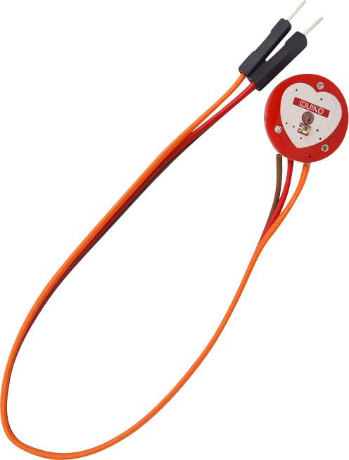 A round electronic thermometer with red wires and a plug, suitable for temperature measurement in technical applications.