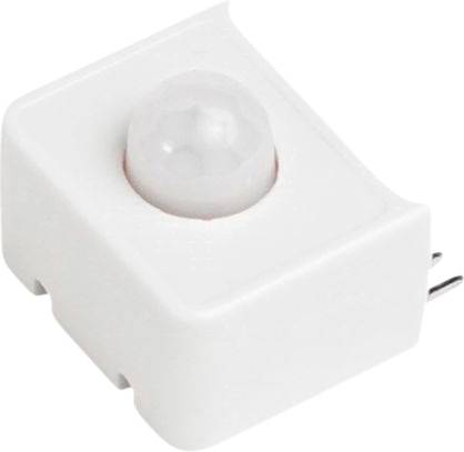 A white square sensor with a spherical protrusion in the centre. Metal pins for connection are visible on the right.