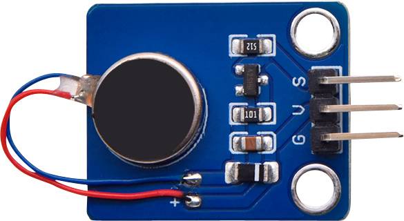 Sensor module with four electronic components on a blue circuit board, including pins labelled 'G', 'V', 'S'.