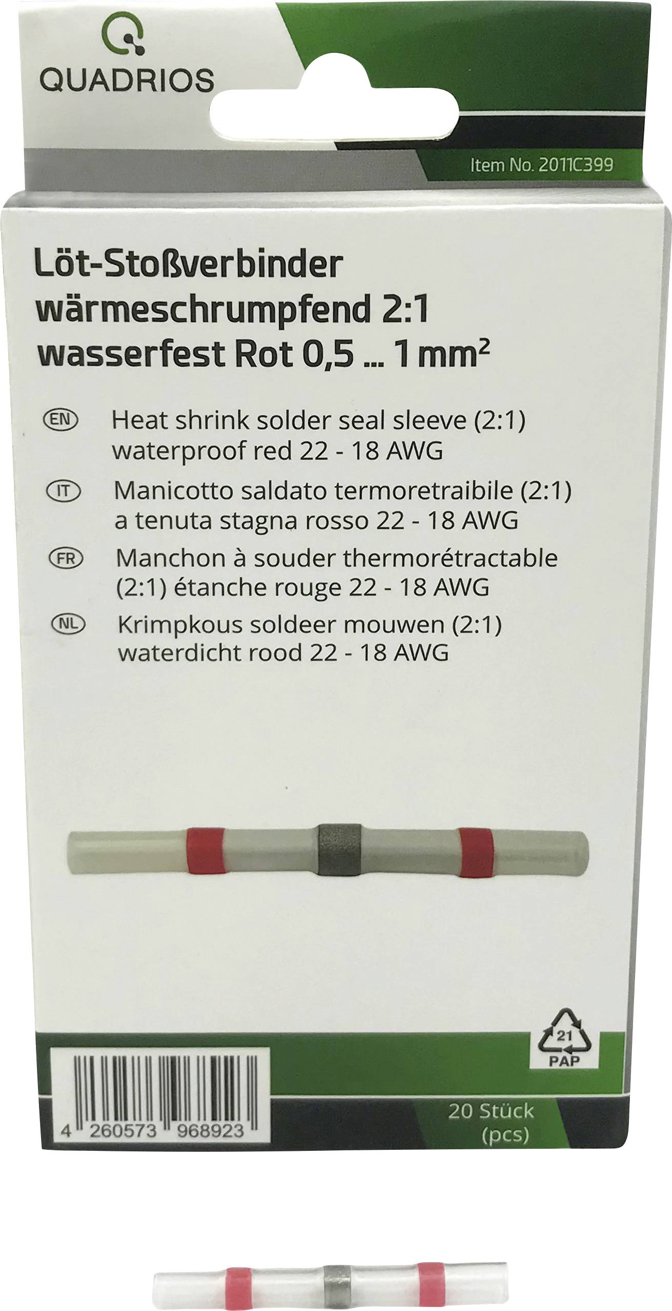 Quadrios 2011C399 Butt joint 0.5 mm² 1 mm² Insulated Red 20 pc(s)