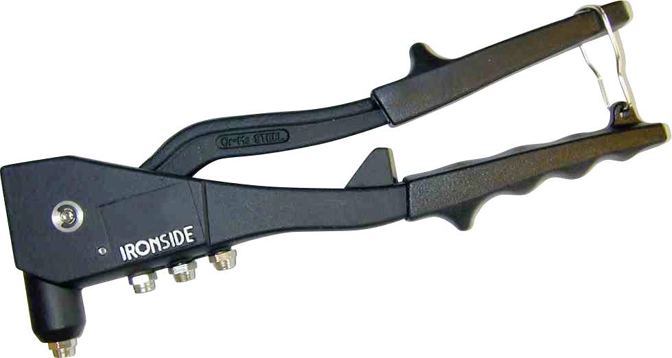 A black rivet gun with an ergonomic grip and a brand logo 'IRONSIDE'. The device is suitable for setting rivets.