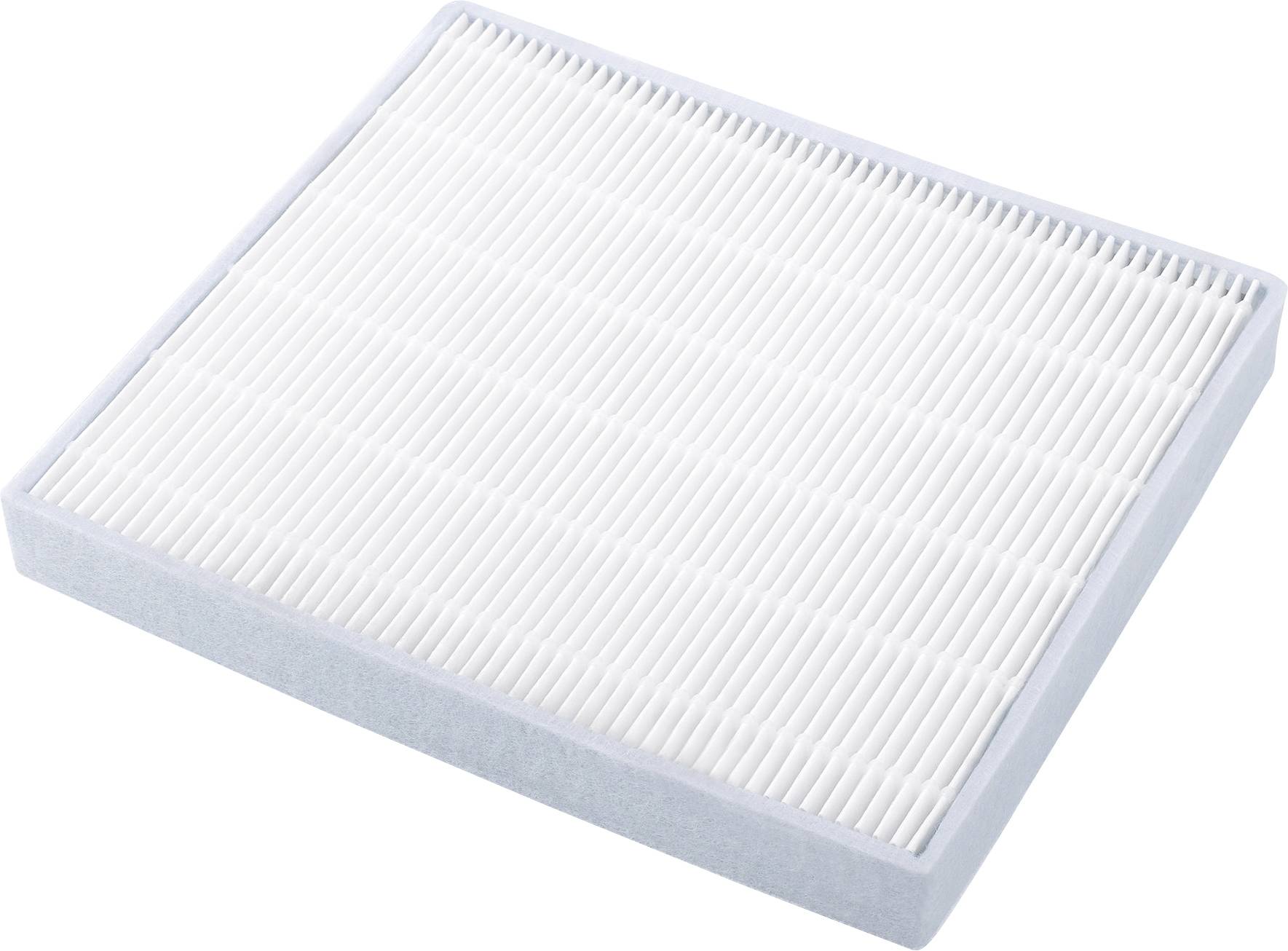 A rectangular, white air filter with a pleated surface, likely for air purifiers or HVAC systems.