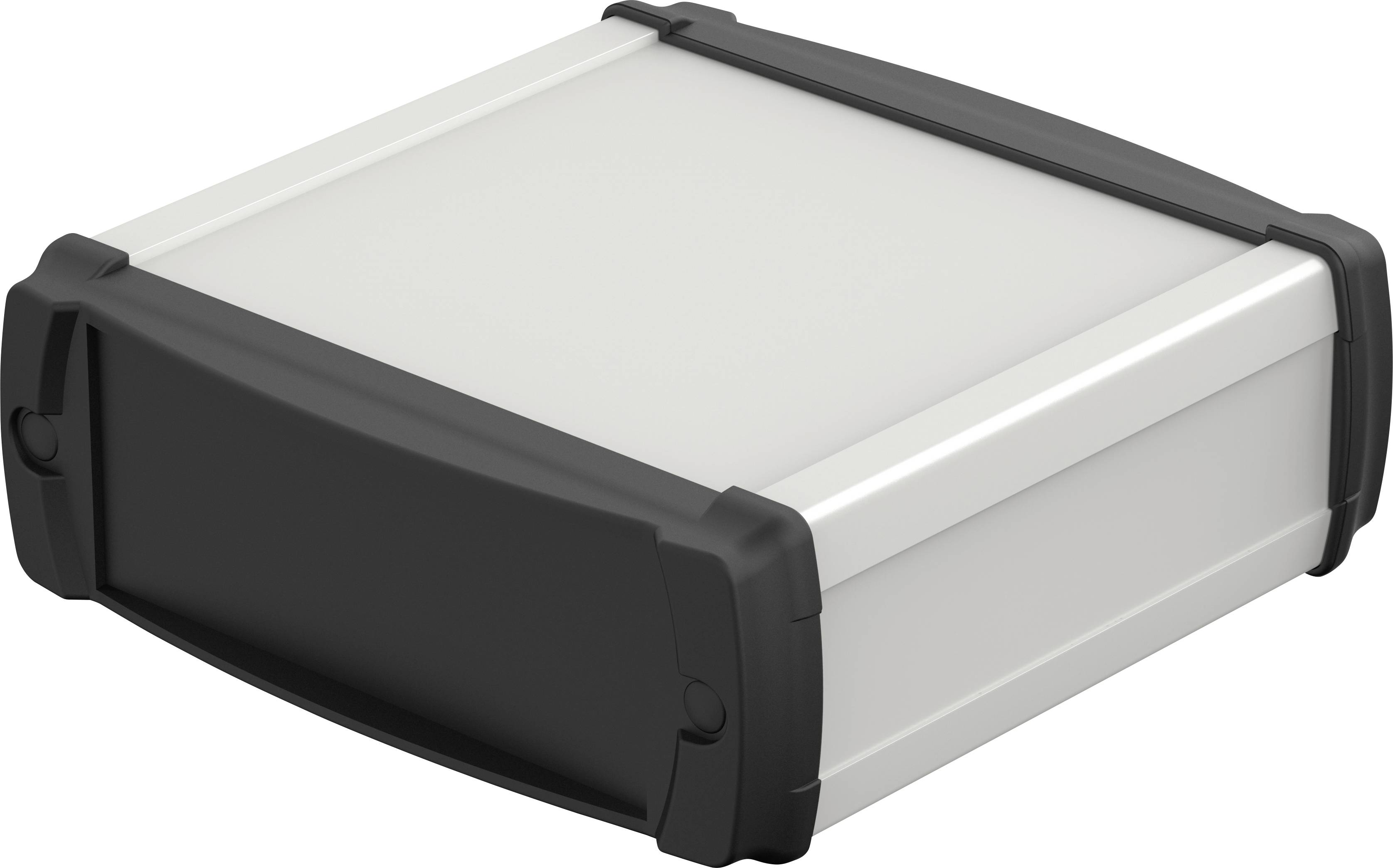 Small, rectangular plastic box with a black frame. It has rounded corners and appears robust, possibly an electronic enclosure.