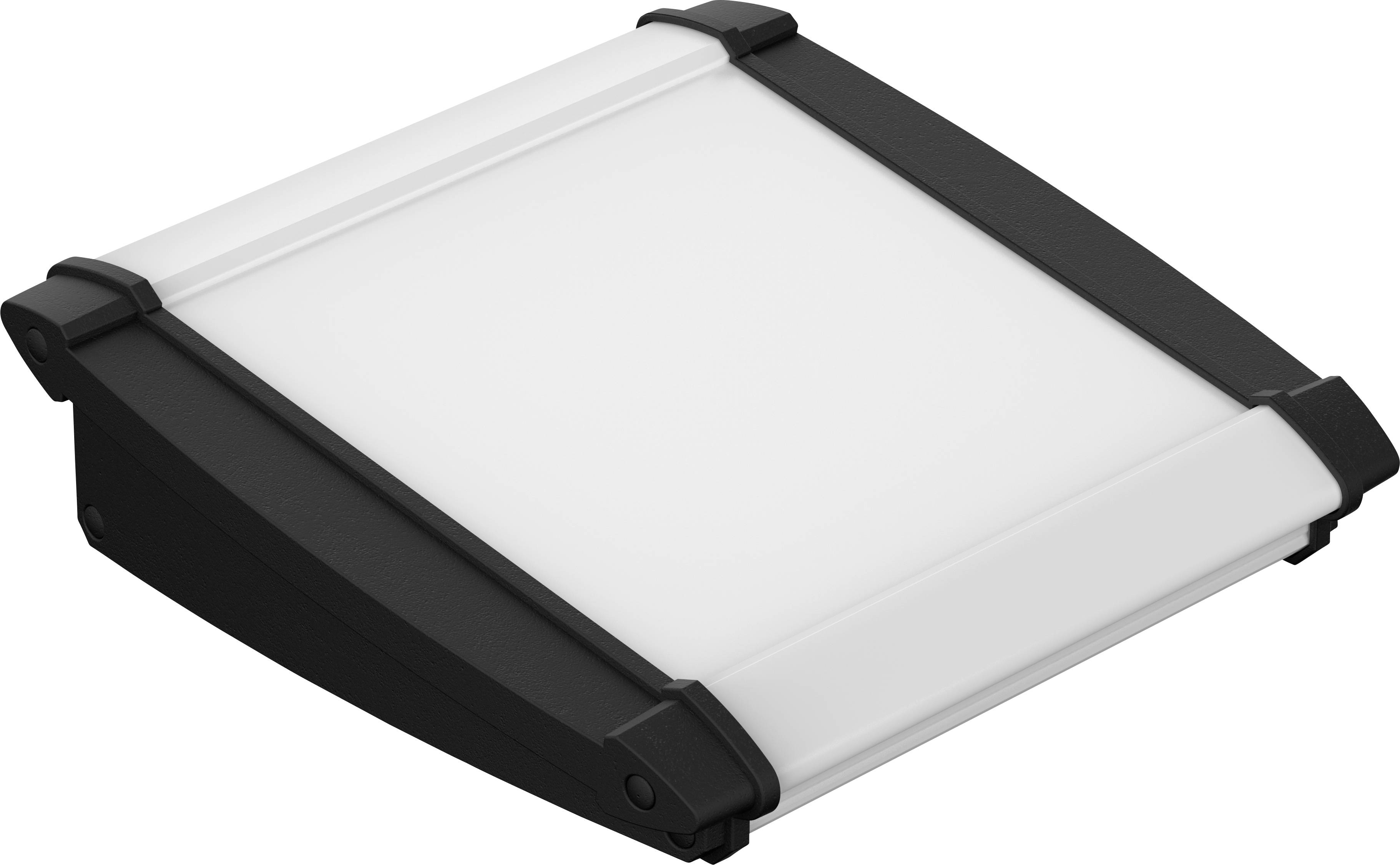A flat, rectangular LED panel with a black frame, suitable for ceiling mounting in indoor spaces to provide uniform illumination.