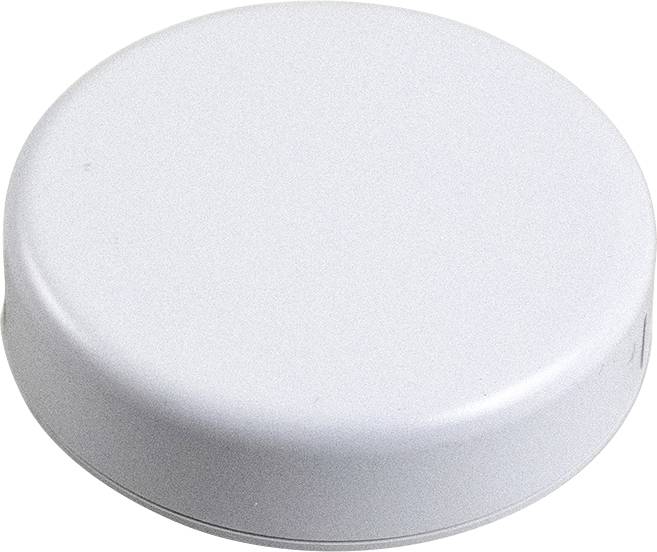 A white, round bottle cap on a white background.
