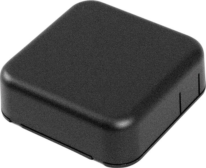 A black, square device with rounded corners, possibly an electronic sensor or transmitter.