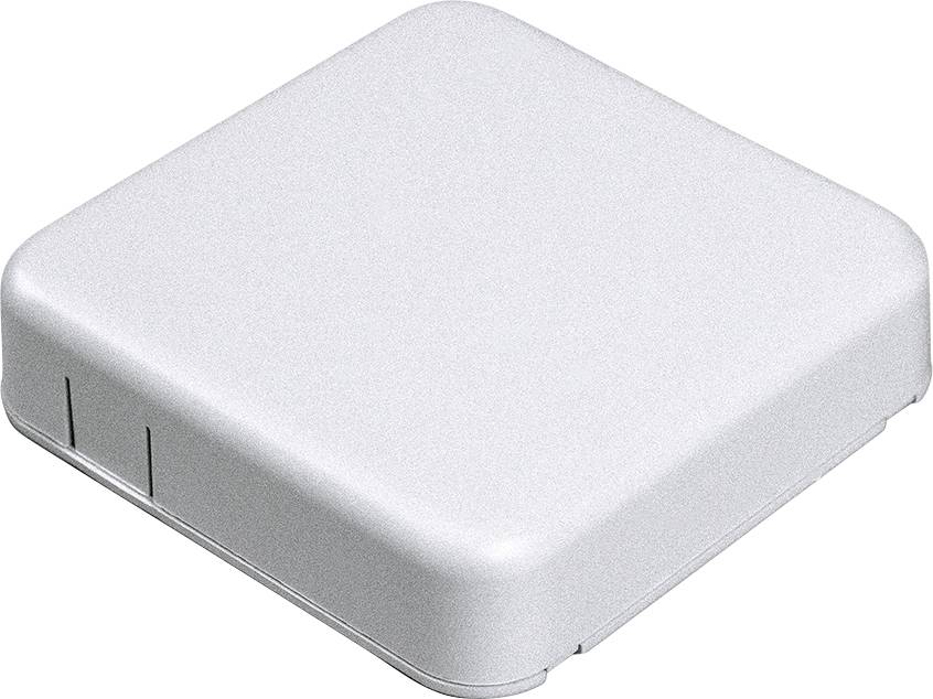 A grey, square device with rounded corners, possibly an electronic device or enclosure.
