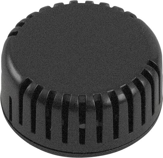 Black plastic lid with a round shape and ridged sides for better grip.