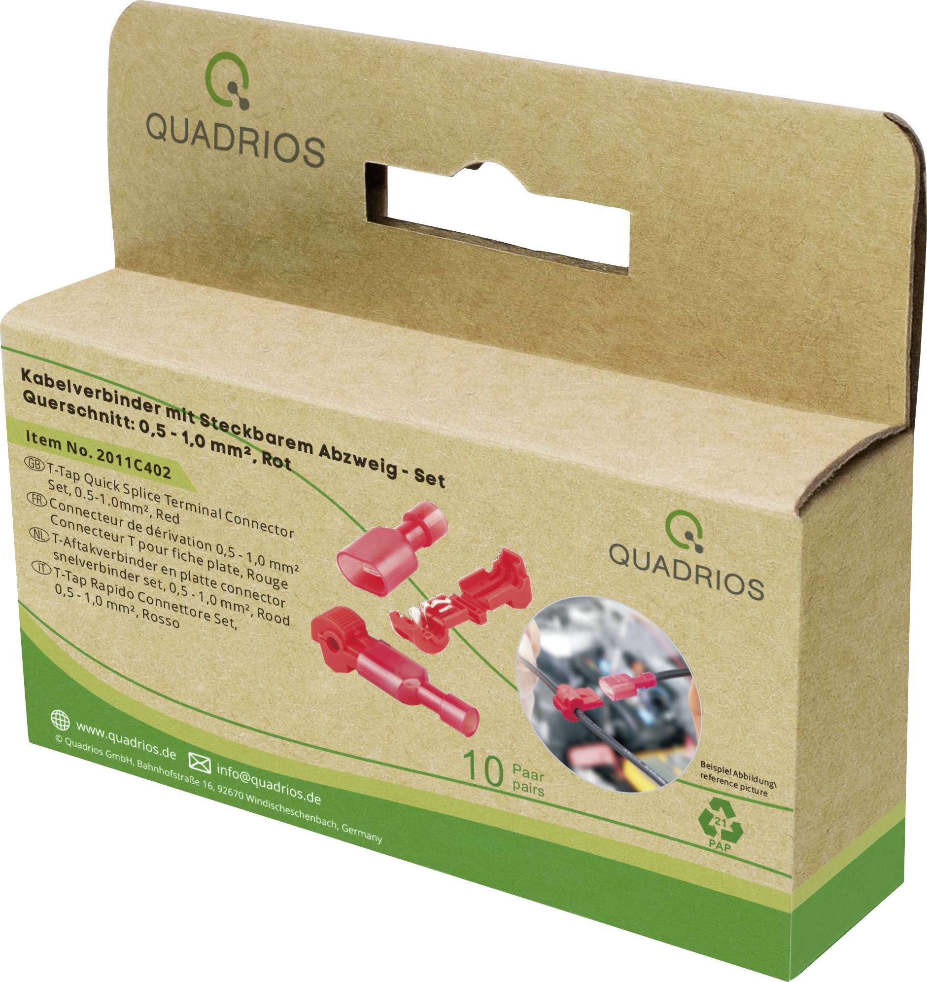 Quadrios 2011C402 2011C402 Stub connector flexible: 0.5-1 mm² fixed: 0.5-1 mm² Number of pins: 2 20 pc(s) Red