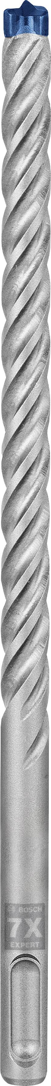 A metal drill bit with a spiral blade and blue tip for precise drilling.