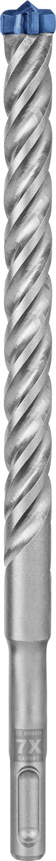 Silver spiral drill bit with a blue tip, suitable for hammer drills.