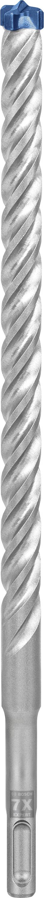 A silver-coloured, spiral drill bit with a blue tip is shown.