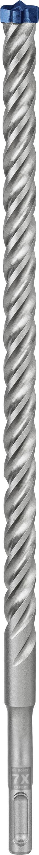 A silver metal drill bit with spiral grooves and a blue tip, suitable for concrete drilling.