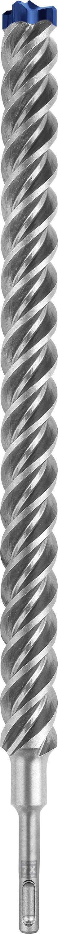 Screw head with spiral thread, primarily grey with a blue tip, positioned vertically.