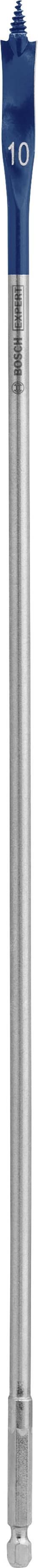 A long, silver mechanical pencil with a blue grip and push button.